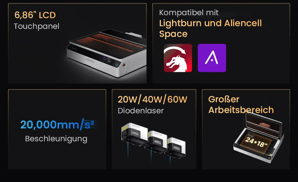 Aliencell X1 40W Lasergravierer + Air Assist Pro + Luftreiniger