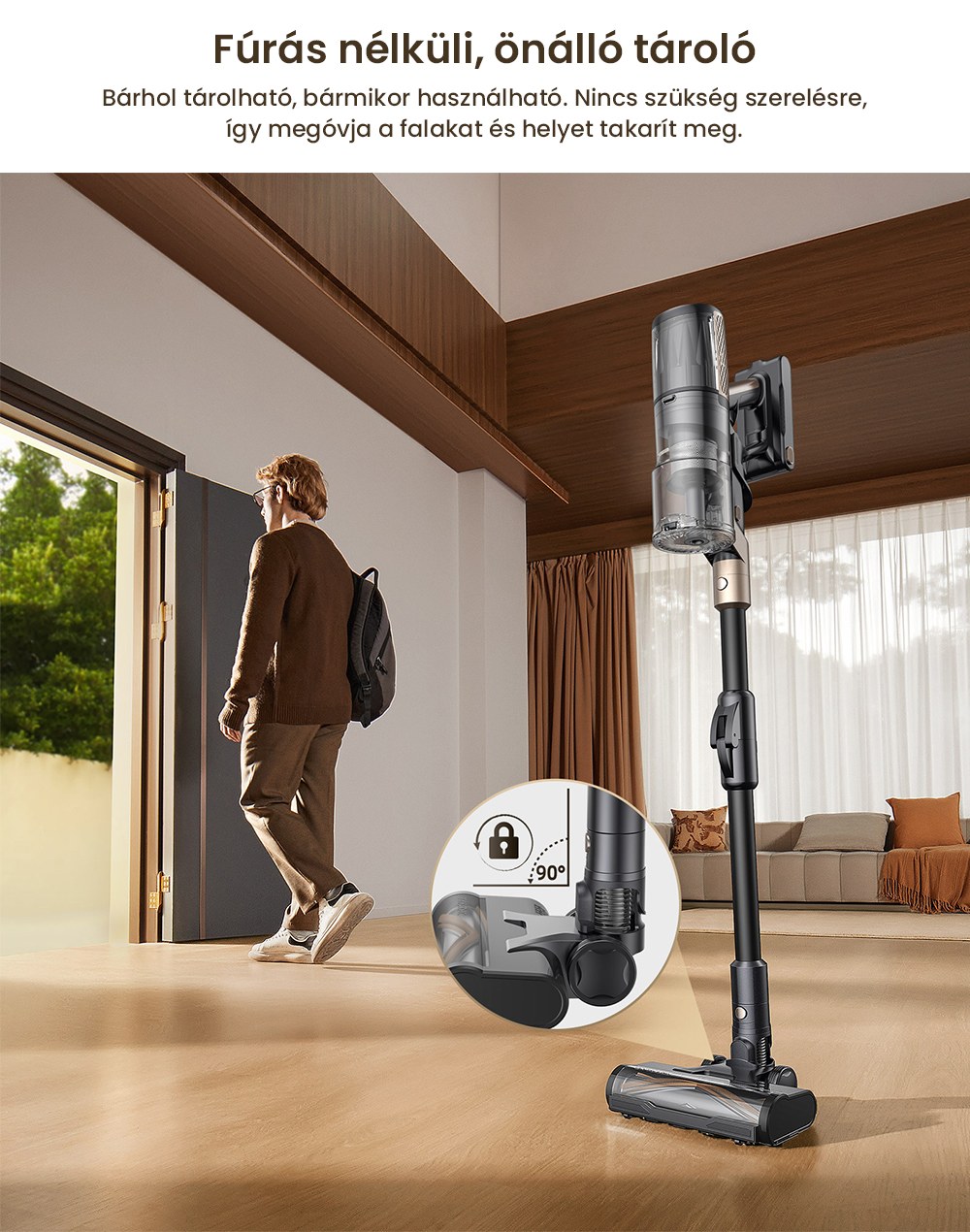 Proscenic P20 OnePass Vezeték Nélküli Porszívó, 70000Pa Szívóerő, 70 Perc Üzemidő, 680W Kefe Nélküli Motor, 180°-ban Hajlítható Cső, Nedves és Száraz Tisztítás Extra Víztartállyal
