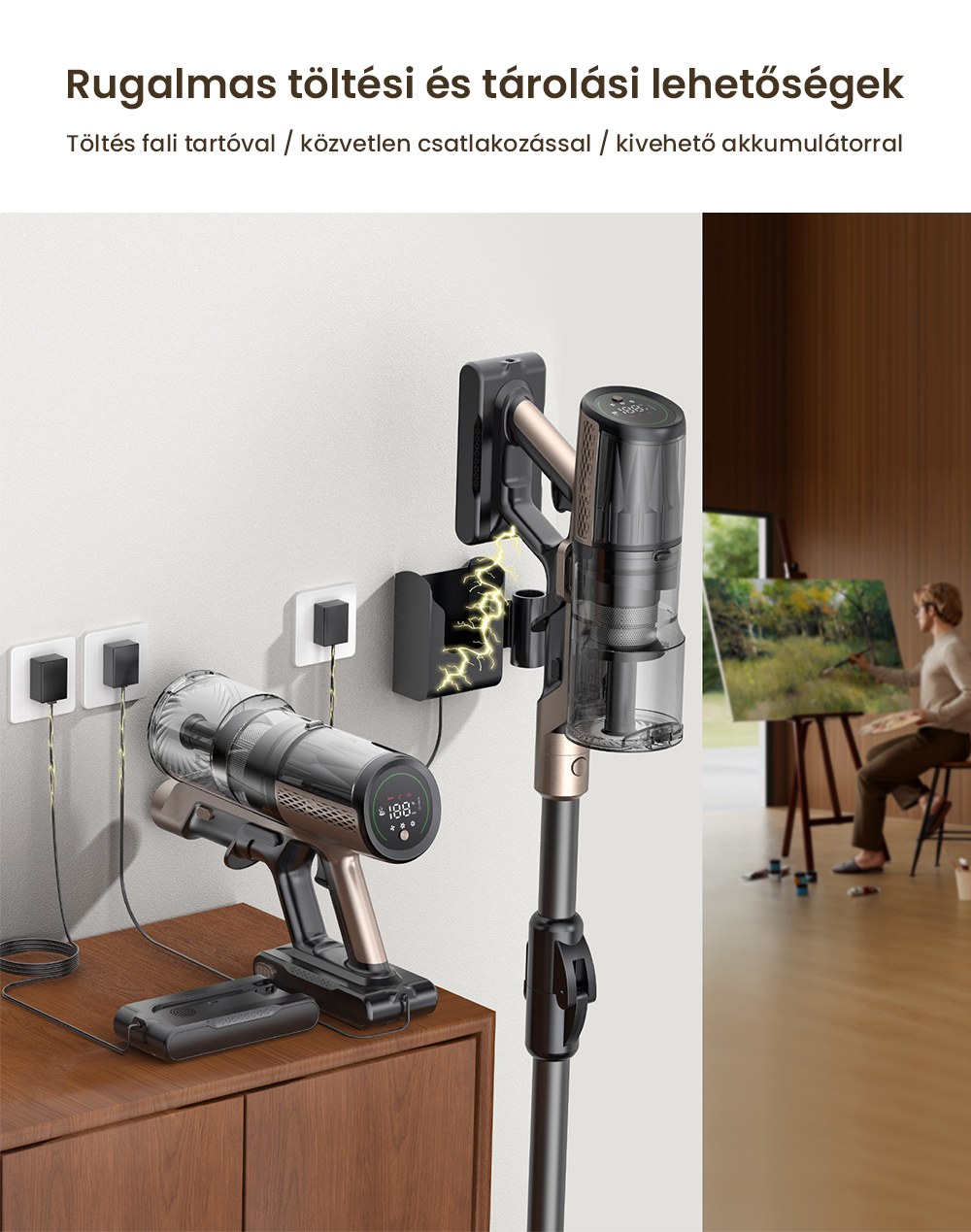 Proscenic P20 OnePass Vezeték Nélküli Porszívó, 70000Pa Szívóerő, 70 Perc Üzemidő, 680W Kefe Nélküli Motor, 180°-ban Hajlítható Cső, Nedves és Száraz Tisztítás Extra Víztartállyal