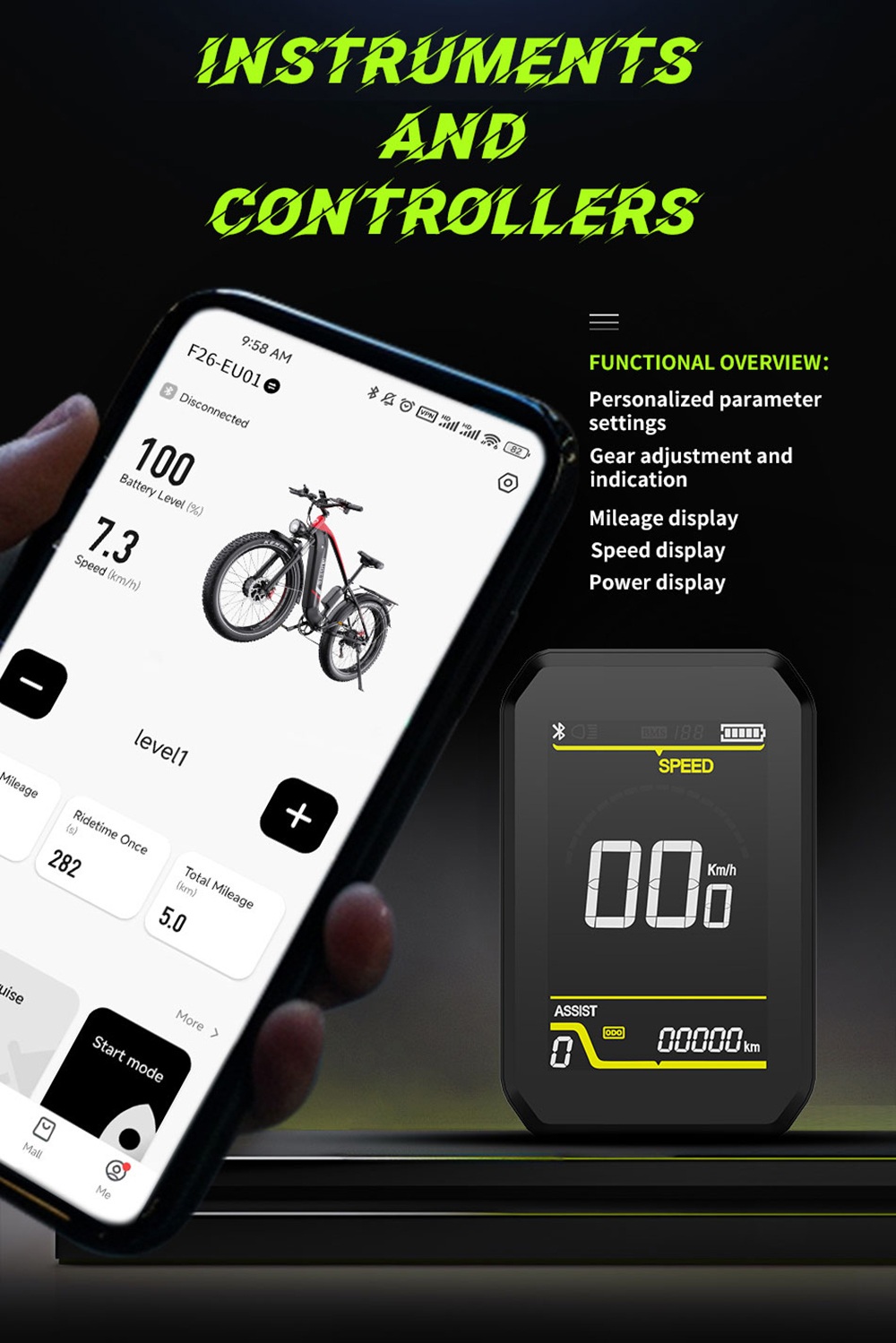 DUOTTS F26 Lite Electric Bike, 500W Motor, 48V 18Ah Battery, 26*4.0 inch Tires, 50km/h Max Speed, 90km Range, Hydraulic Disc Brake, Front Fork Hydraulic Suspension, Shimano 7-speed, APP Control - Black Red