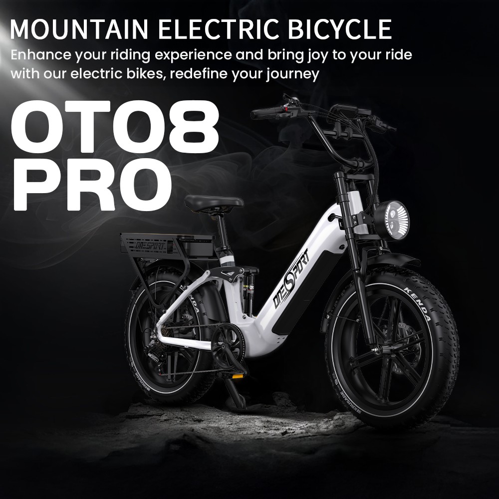 ONESPORT OT08 Pro elektromos kerékpár, 500 W-os motor, 2 x 48 V-os 18 Ah-s akkumulátor, 20 x 4,0 hüvelykes gumiabroncsok, 25 km/h maximális sebesség, 190 km-es hatótávolság, elöl és hátul olajos tárcsafékek, teleszkópvilla, Shimano 7 sebességes - fehér