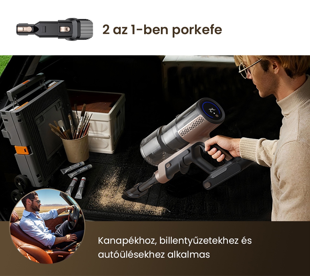 Proscenic P20 OnePass Vezeték Nélküli Porszívó, 70000Pa Szívóerő, 70 Perc Üzemidő, 680W Kefe Nélküli Motor, 180°-ban Hajlítható Cső, Nedves és Száraz Tisztítás Extra Víztartállyal