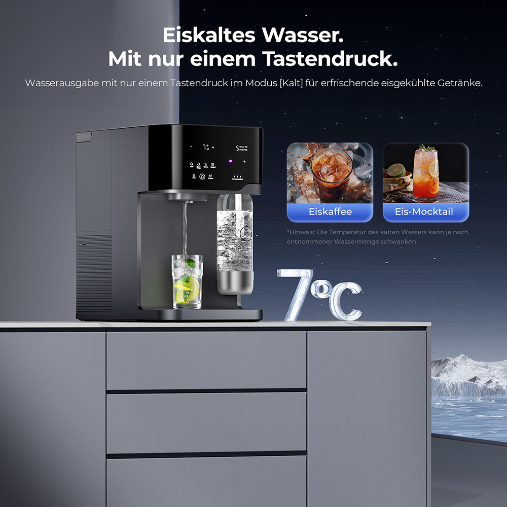 Hydrofast C300 RO Arbeitsplatten-Wasserreiniger, Eis- und Sprudelwasserspender, 6-stufige Filterung mit UV-Sterilisation, 5L Rohwassertank & 1,5L Reinwassertank, einstellbare Temperatur & Menge, Intelligentes TDS-Display