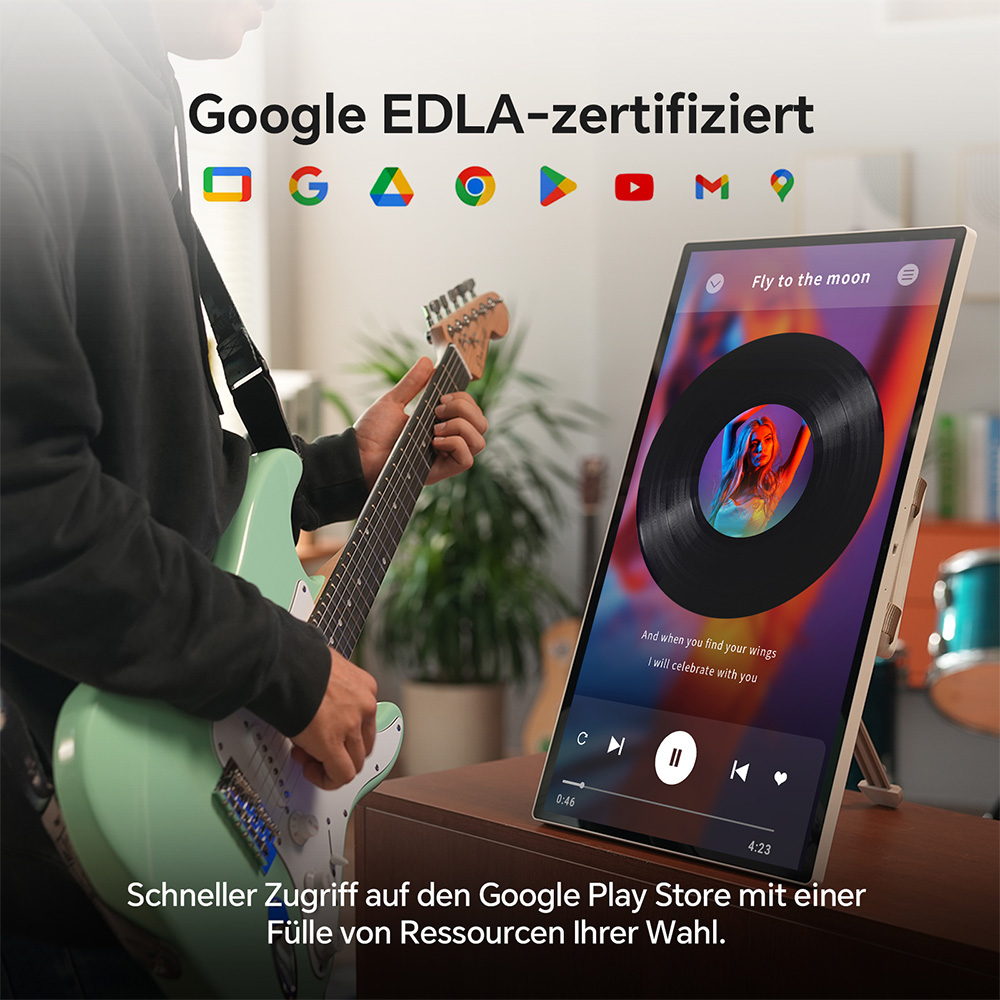 KTC A25Q5 24,5 Zoll tragbarer Touchscreen-Monitor, 1920*1080 Bildschirmauflösung, Google EDLA, Android 14, 8 GB RAM + 128 GB Speicher, 2*8W + 2*4W Lautsprecher, bis zu 8 Stunden Akkulaufzeit, 0-45° Schwenkwinkel und 90° Drehfunktion