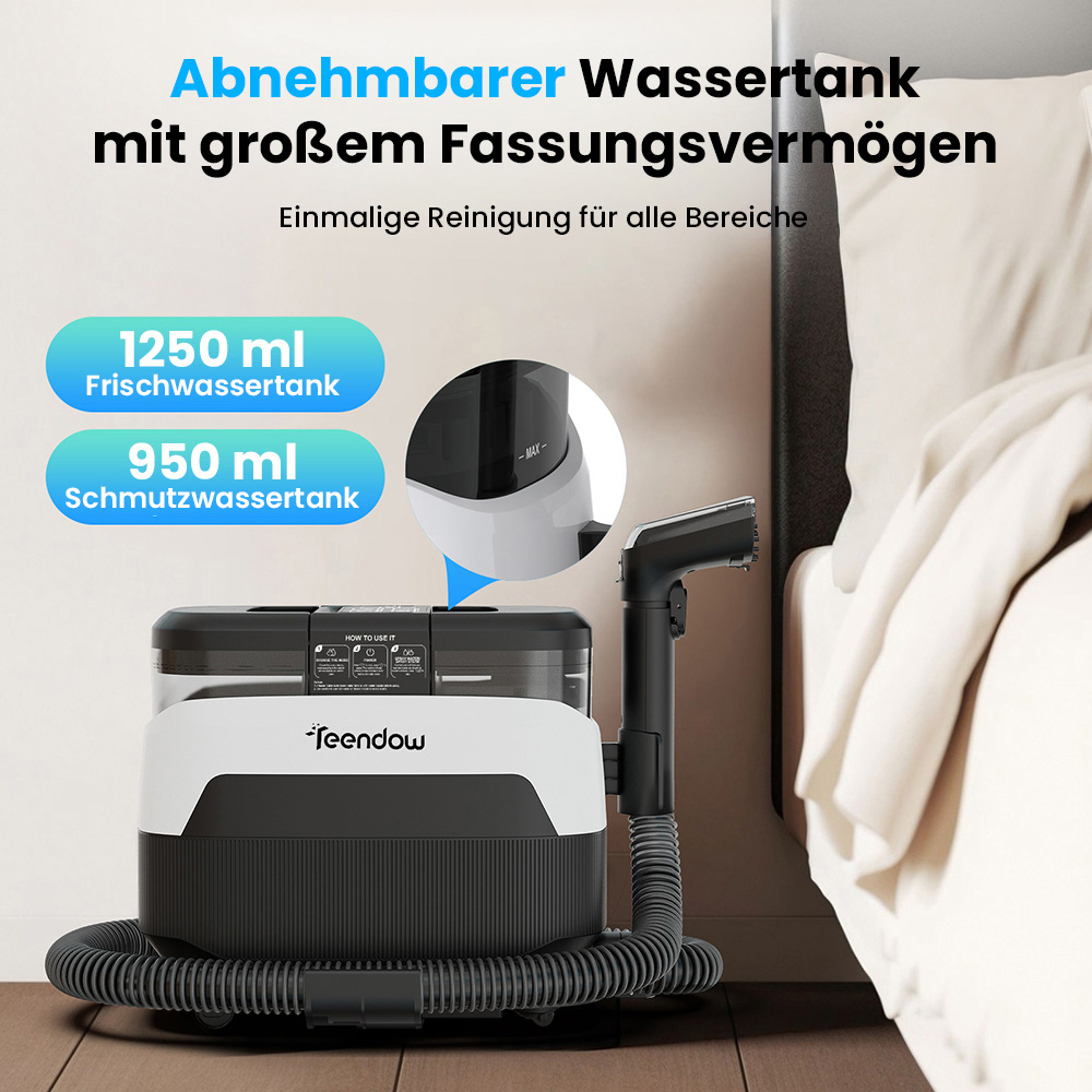 Teendow C6 MAX 3-in-1-Polster- und Teppichreiniger, 1650 W Dampf, 12000 Pa Saugleistung, Doppeltanks, tierfreundlich