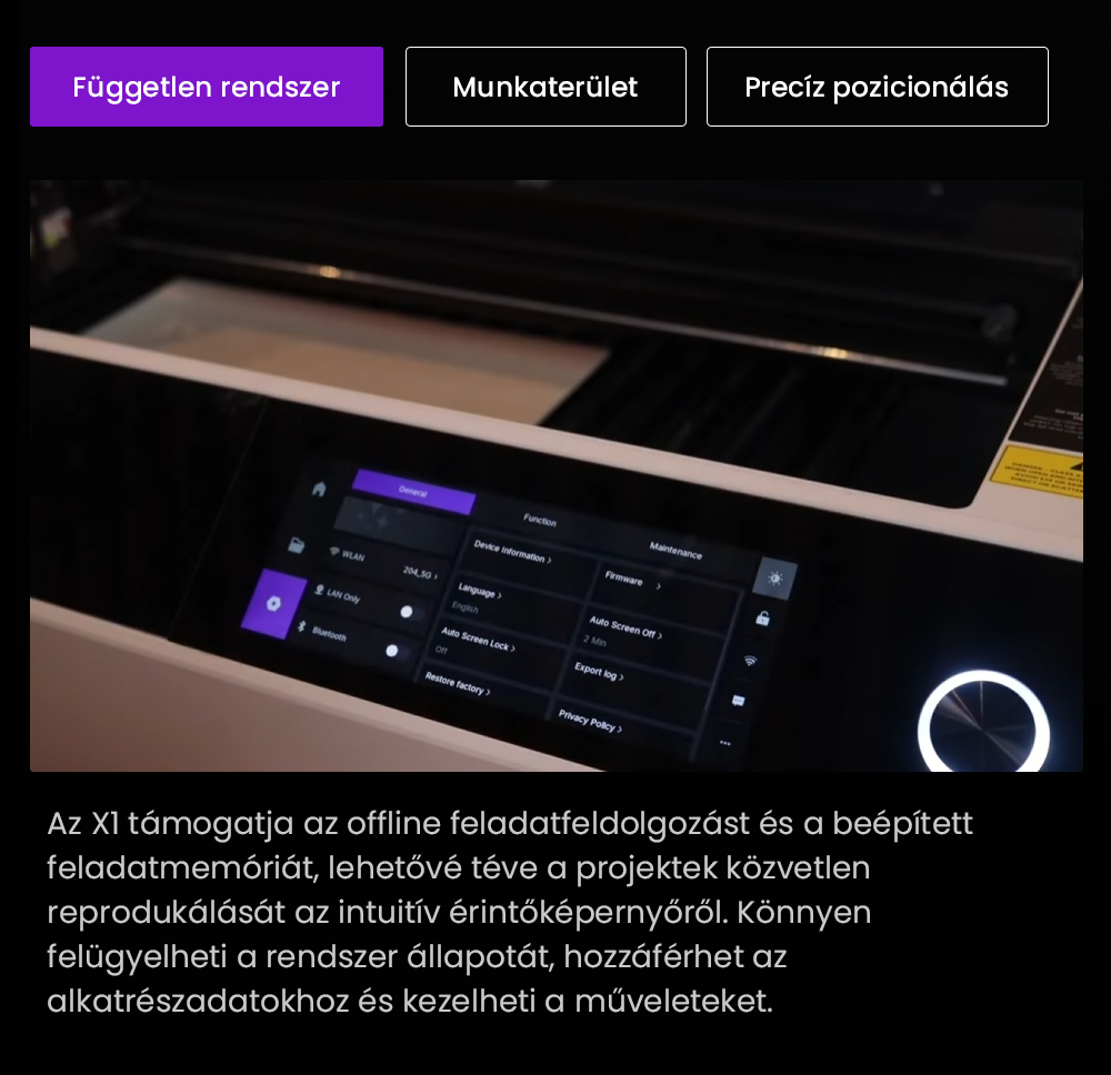 Aliencell X1 40W Asztali Diódalézer Gravírozó + Air Assist Pro, Sebesség 600 mm/s, Pontméret 0,08×0,1 mm, Munkaterület 610×477 mm, Dupla 8MP Autofókuszos Kamera, Önálló Érintőképernyő, 300+ Anyag és Fájlformátum Támogatás