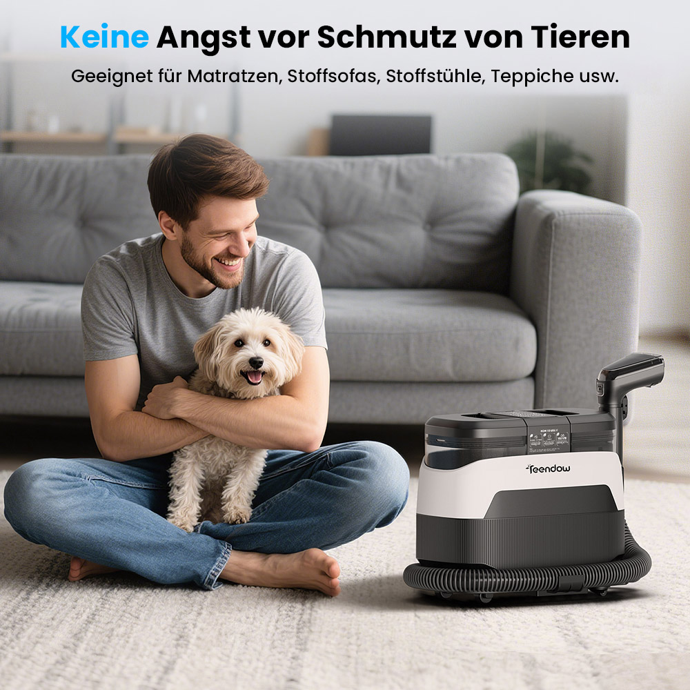 Teendow C6 MAX 3-in-1-Polster- und Teppichreiniger, 1650 W Dampf, 12000 Pa Saugleistung, Doppeltanks, tierfreundlich