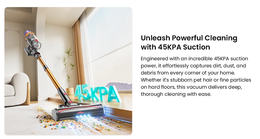 Honiture X7 Cordless Vacuum Cleaner, 45KPa Powerful Suction, 60 Mins Runtime, 1.5L Dust Capacity, Self-Standing 3-in-1 Stick Vacuum, LED Touchscreen, 7-Layer HEPA Filtration, Quiet ≤68 dB