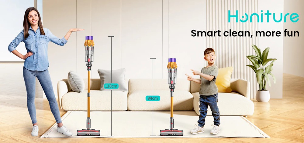 Honiture X7 Cordless Vacuum Cleaner, 45KPa Powerful Suction, 60 Mins Runtime, 1.5L Dust Capacity, Self-Standing 3-in-1 Stick Vacuum, LED Touchscreen, 7-Layer HEPA Filtration, Quiet ≤68 dB