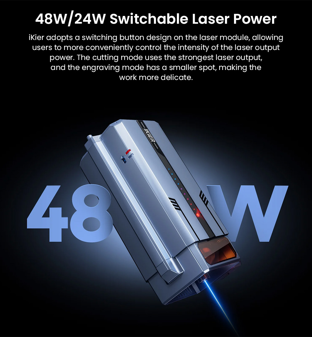 IKIER K1 Pro Max 48W Lasergravierer, 410 mm × 410 mm Arbeitsbereich, 0,01 mm Präzision, 900 mm/s Vorschubgeschwindigkeit, Dual-Gear-Laser, intelligenter Autofokus und automatisches Senkschneiden