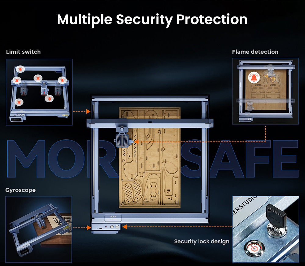 IKIER K1 Pro Max 48W Lasergravierer, 410 mm × 410 mm Arbeitsbereich, 0,01 mm Präzision, 900 mm/s Vorschubgeschwindigkeit, Dual-Gear-Laser, intelligenter Autofokus und automatisches Senkschneiden