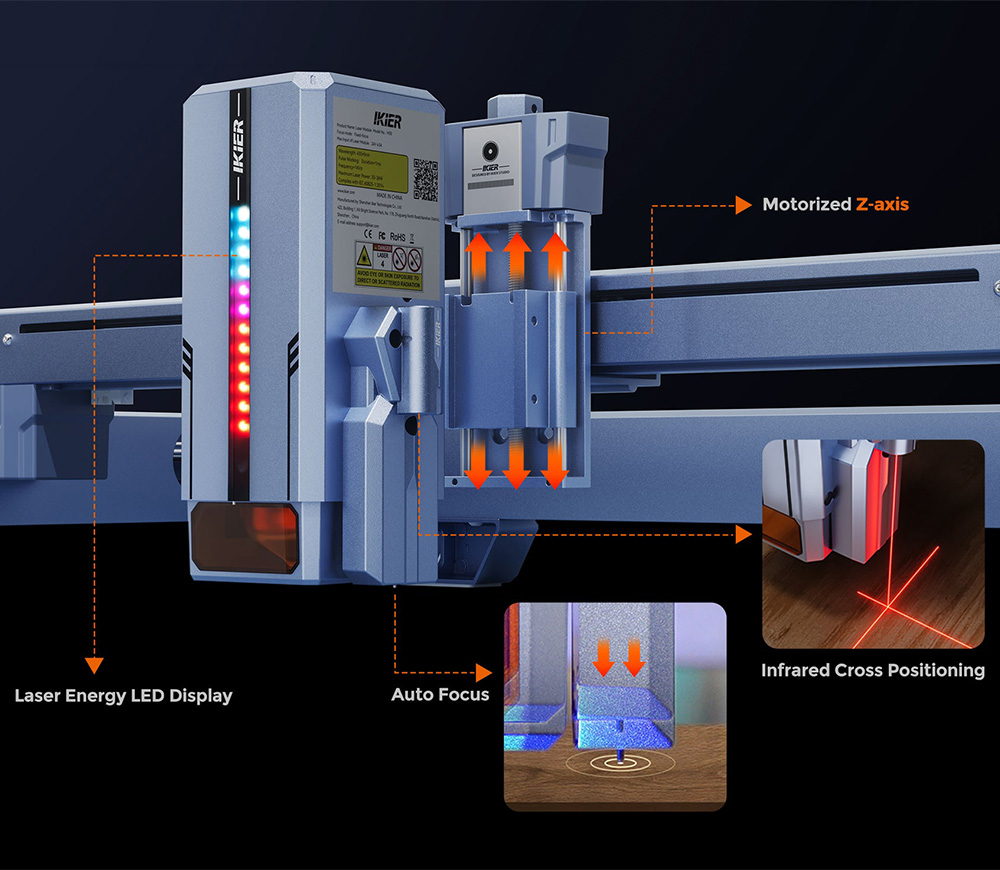 IKIER K1 Pro Max 48W Lasergravierer, 410 mm × 410 mm Arbeitsbereich, 0,01 mm Präzision, 900 mm/s Vorschubgeschwindigkeit, Dual-Gear-Laser, intelligenter Autofokus und automatisches Senkschneiden