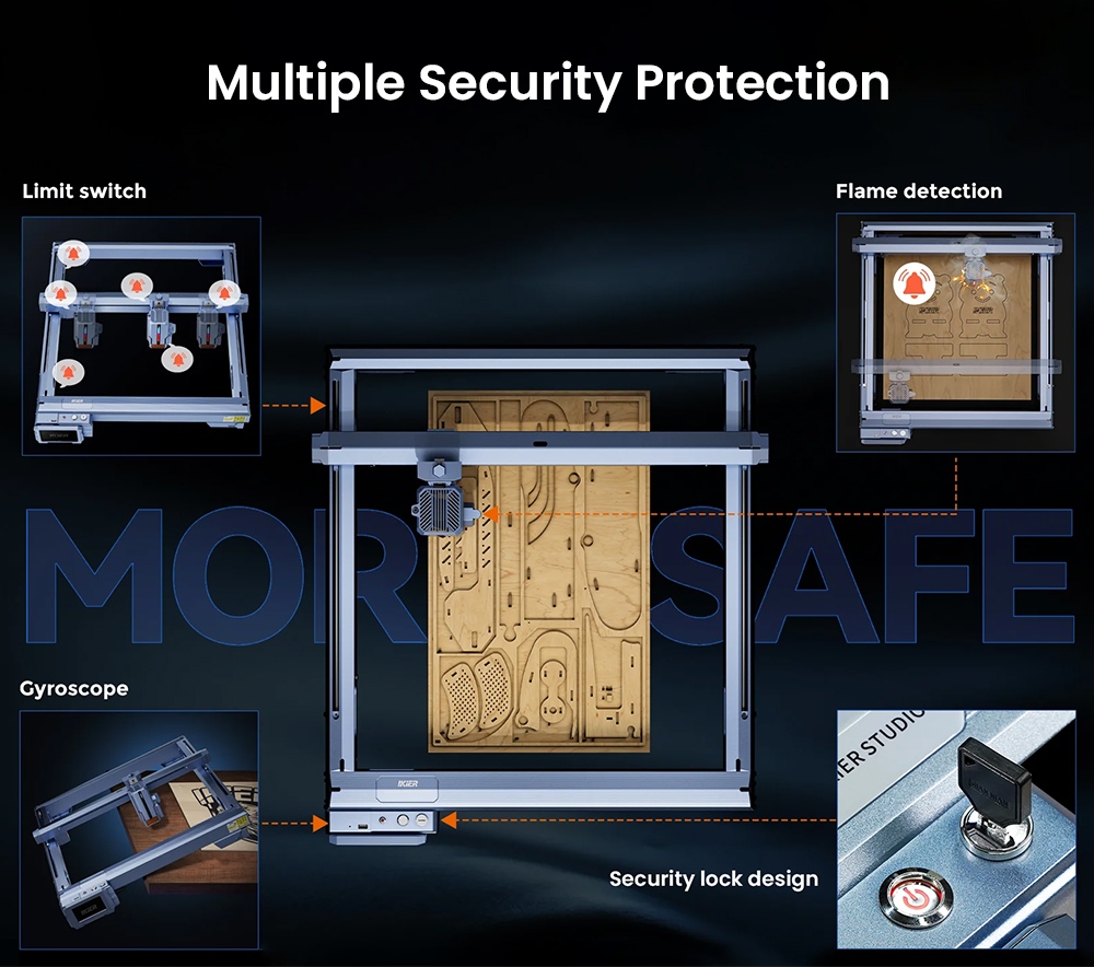 IKIER K1 Ultra 36W Lasergravierer, Arbeitsbereich 410 mm × 410 mm, Vorschubgeschwindigkeit 800 mm/s, Laserfleckgröße 0,08 mm × 0,1 mm, Präzision 0,01 mm, Autofokus, automatisches Senken und Schneiden in einem Durchgang