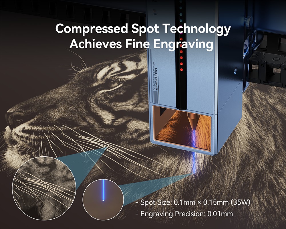 IKIER K70 MAX 70W Lasergravierer, 850×800mm Arbeitsbereich, 0,01mm hohe Präzision, 0,1×0,15mm ultrafeiner Punkt, 400mm/s hohe Geschwindigkeit, automatischer Fokus & automatisches Senken beim Schneiden