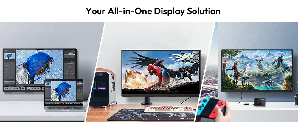 MESWAO S238 23.8 inch Portable Monitor, 1080P FHD IPS Screen, 120Hz Refresh Rate, 100% sRGB, 178° Wide Viewing Angle, Built-in Dual Speaker, 180° Adjustable Mount, 100x100mm VESA Mount, 2*Type-C, 1*HDMI, 1*Audio - US Plug