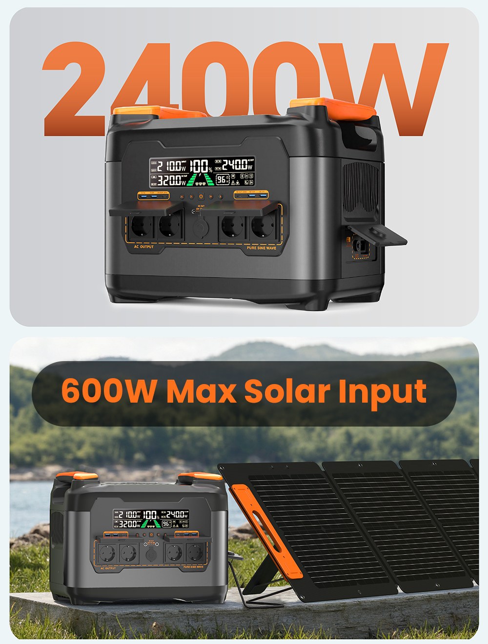 NECESPOW S2400 Hordozható Erőmű, 2400W Kimenet, 2048Wh LiFePO₄ Akkumulátor, 13 Port, 1,5 Órás Gyors Töltés, 20ms UPS Biztonsági Mentés, App Vezérlés, Kültéri/RV/Otthoni Használatra