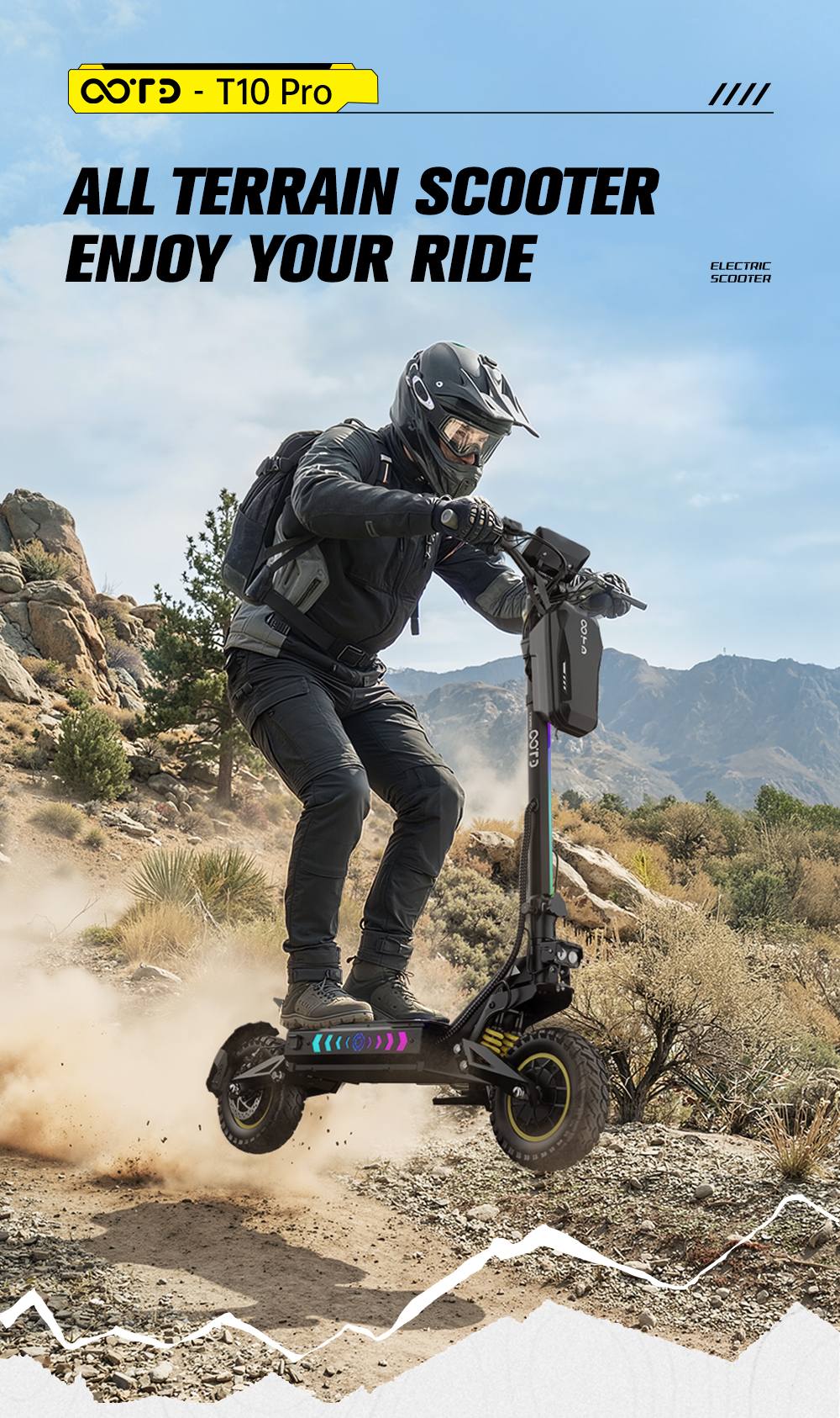 OOTD T10 Pro Elektroroller, 2*1300W Motor, 52V 23,4Ah Batterie, 11 Zoll Reifen, 65 km/h Höchstgeschwindigkeit, 70 km Reichweite, hydraulische Scheibenbremsen, Federung