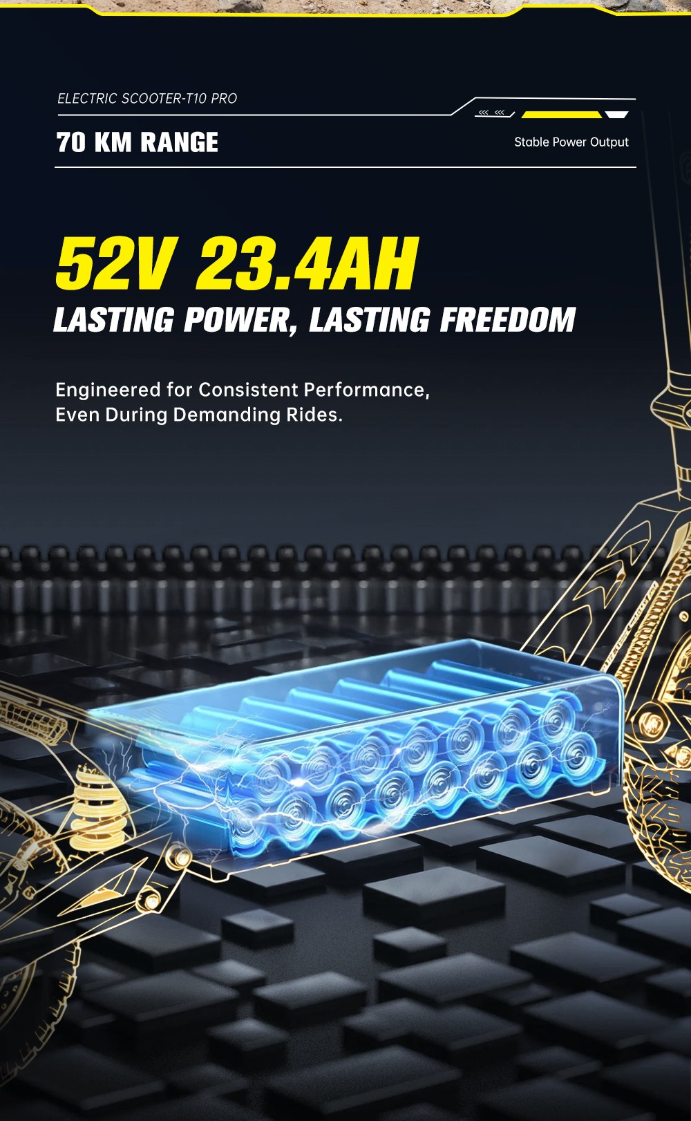 OOTD T10 Pro Electric Scooter, 2*1300W Motor, 52V 23.4Ah Battery, 11 inch Tires, 65km/h Max Speed, 70km Range, Hydraulic Disc Brakes, Spring Suspension