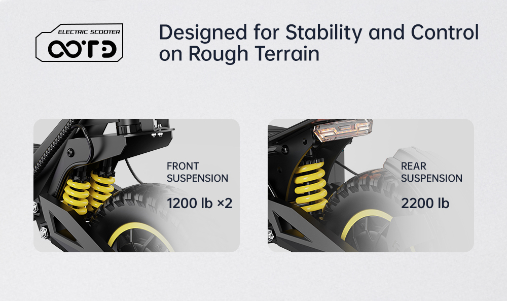 OOTD T10 Pro Electric Scooter, 2*1300W Motor, 52V 23.4Ah Battery, 11 inch Tires, 65km/h Max Speed, 70km Range, Hydraulic Disc Brakes, Spring Suspension