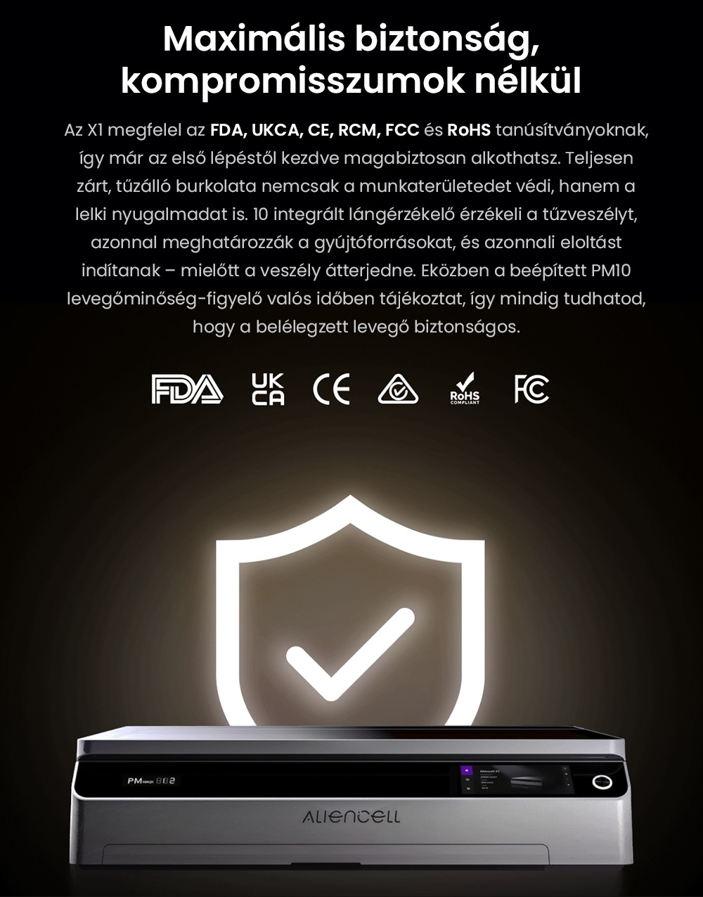 Aliencell X1 40W Asztali Diódalézer Gravírozó + Air Assist Pro, Sebesség 600 mm/s, Pontméret 0,08×0,1 mm, Munkaterület 610×477 mm, Dupla 8MP Autofókuszos Kamera, Önálló Érintőképernyő, 300+ Anyag és Fájlformátum Támogatás