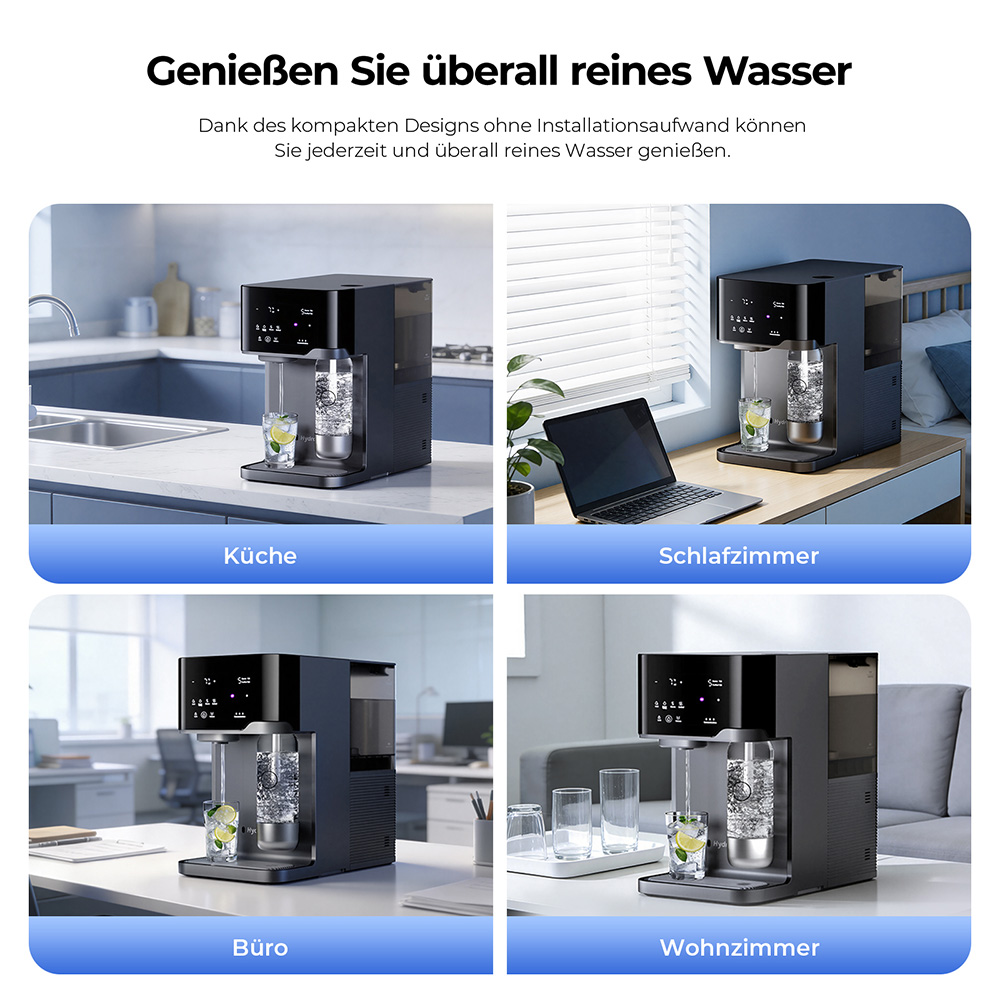 Hydrofast C300 RO Arbeitsplatten-Wasserreiniger, Eis- und Sprudelwasserspender, 6-stufige Filterung mit UV-Sterilisation, 5L Rohwassertank & 1,5L Reinwassertank, einstellbare Temperatur & Menge, Intelligentes TDS-Display