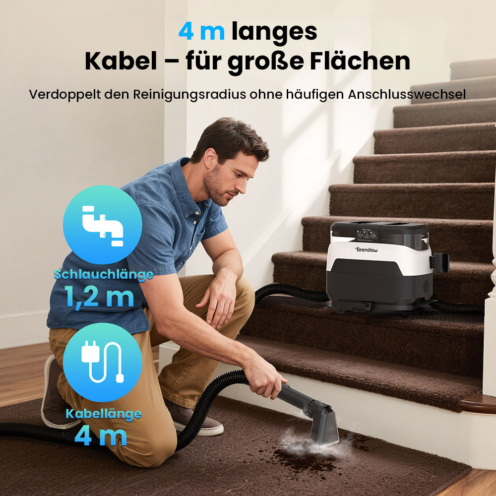 Teendow C6 MAX 3-in-1-Polster- und Teppichreiniger, 1650 W Dampf, 12000 Pa Saugleistung, Doppeltanks, tierfreundlich