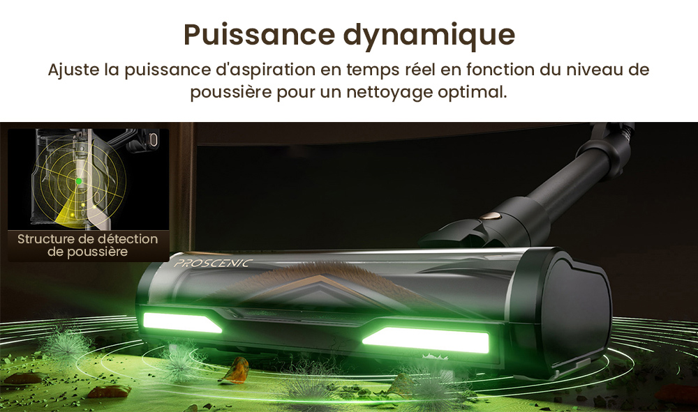 Proscenic P20 OnePass Aspirateur Sans Fil, Suction de 70000Pa, Autonomie de 70 Minutes, Moteur Brushless de 680W, Tube Flexible à 180°, Nettoyage Humide et Sec avec Réservoir d’Eau Supplémentaire