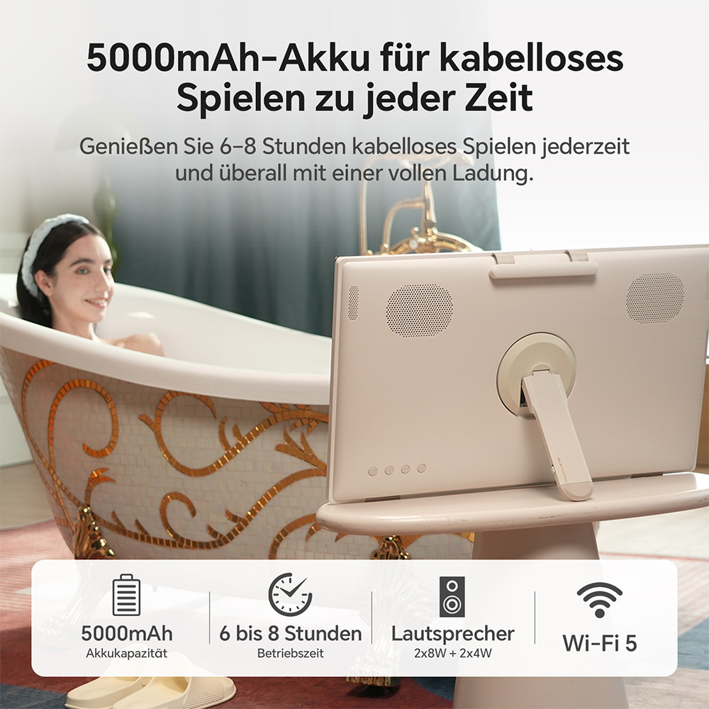 KTC A25Q5 24,5 Zoll tragbarer Touchscreen-Monitor, 1920*1080 Bildschirmauflösung, Google EDLA, Android 14, 8 GB RAM + 128 GB Speicher, 2*8W + 2*4W Lautsprecher, bis zu 8 Stunden Akkulaufzeit, 0-45° Schwenkwinkel und 90° Drehfunktion