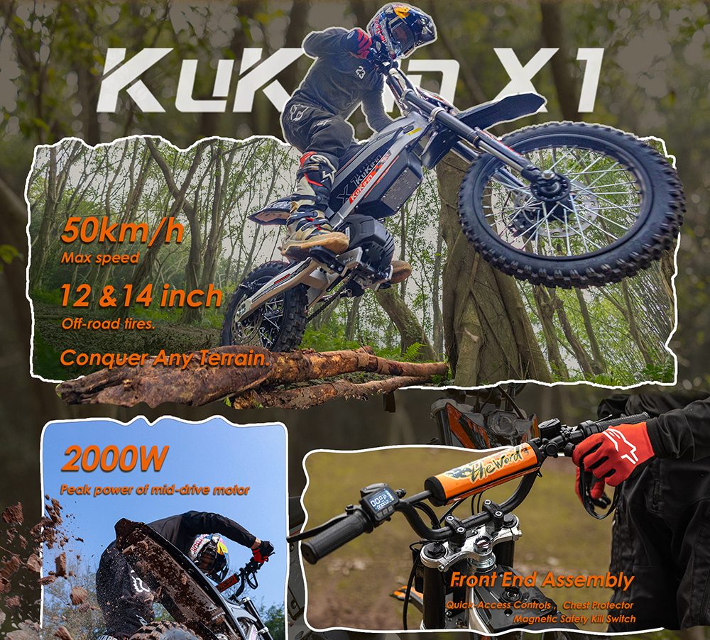 Kukirin X1 Elektromos Motorkerékpár, 1000W Motor, 48V 20,8Ah Akkumulátor, 14 Hüvelykes Első és 12 Hüvelykes Hátsó Gumik, 50km/h Maximális Sebesség, 40km Hatótáv, Első és Hátsó Hidraulikus Fékek, Hidraulikus Lengéscsillapítás