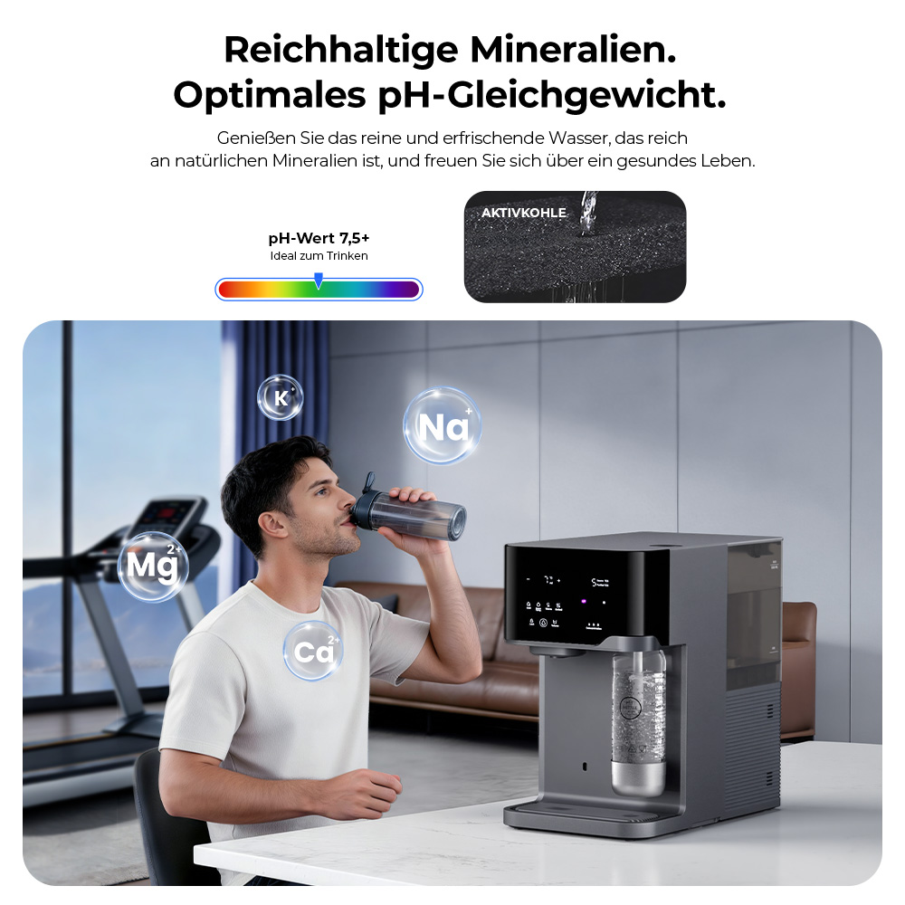 Hydrofast C300 RO Arbeitsplatten-Wasserreiniger, Eis- und Sprudelwasserspender, 6-stufige Filterung mit UV-Sterilisation, 5L Rohwassertank & 1,5L Reinwassertank, einstellbare Temperatur & Menge, Intelligentes TDS-Display