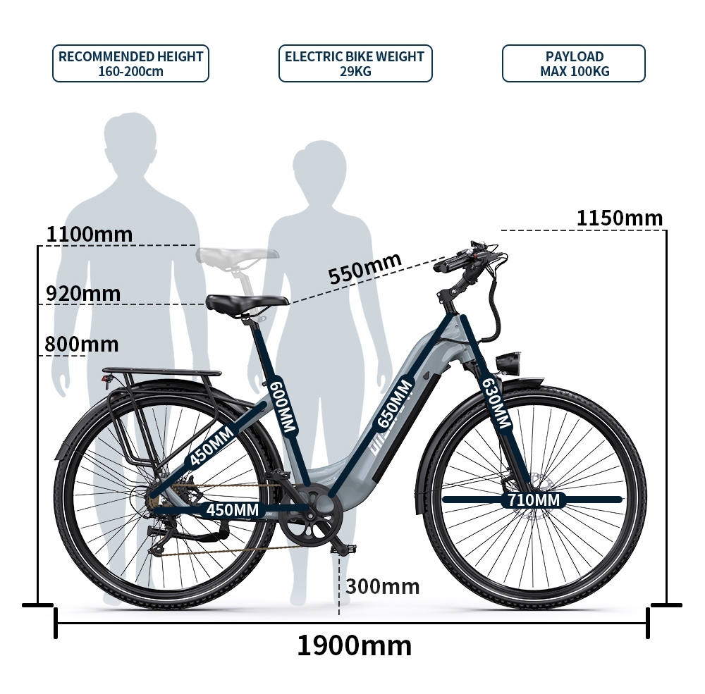 ONESPORT OT05 Pro elektromos kerékpár, 250 W-os motor, 36 V-os 22,5 Ah-s akkumulátor, 700*50C gumik, 25 km/h maximális sebesség, 140 km-es hatótávolság, hidraulikus tárcsafékek, első teleszkópos villa, Shimano 7 sebességes - szürke