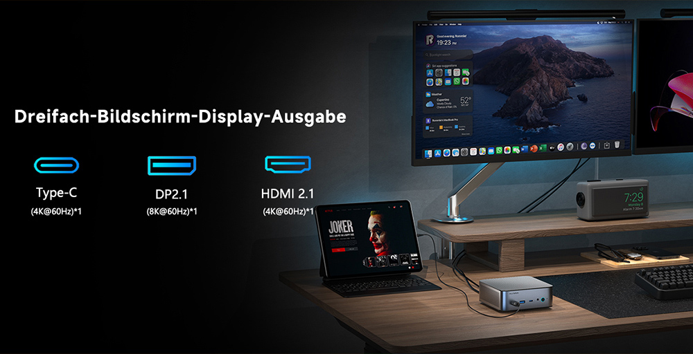 ALLIWAVA H90 Pro Mini-PC, AMD Ryzen 7 8745HS 8 Kerne Max 4,9 GHz, 16 GB DDR5 RAM 1 TB SSD, HDMI+DP+USB-C Dreifachanzeige, WiFi 6 Bluetooth 5.2, 4*USB3.2, 2*2,5G RJ45, 1*Audioanschluss