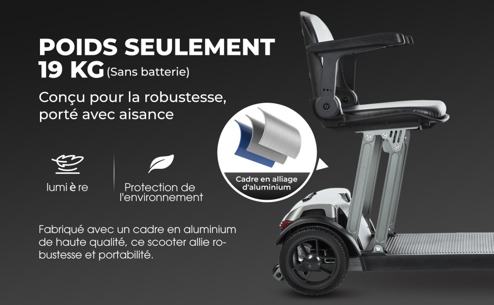 Sweetrich Air Traveller Scooter de mobilité, moteur 180W, batterie 24V 12Ah, vitesse maximale de 6 km, autonomie de 15 km