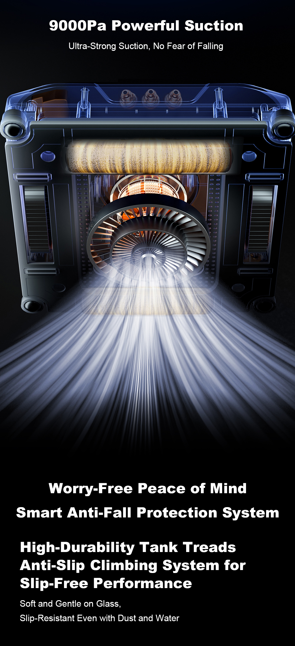 Liectroux S9 Window Cleaning Robot, Dual Roller Brushes, 6-way Water Spray, 9000Pa Suction, Remote and App Control