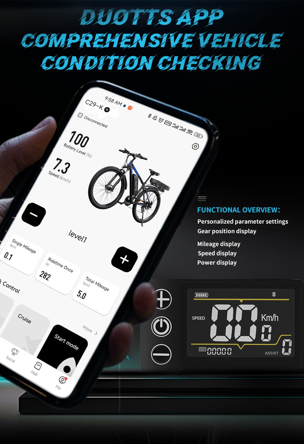 DUOTTS C29-K Elektrofahrrad, 750W Motor, 48V 15Ah+22.5Ah Batterie, 29 Zoll Reifen, 50km/h Maximalgeschwindigkeit, 170km Maximalreichweite, hydraulische Scheibenbremsen, gefederte Vordergabel, Shimano 21-Gang