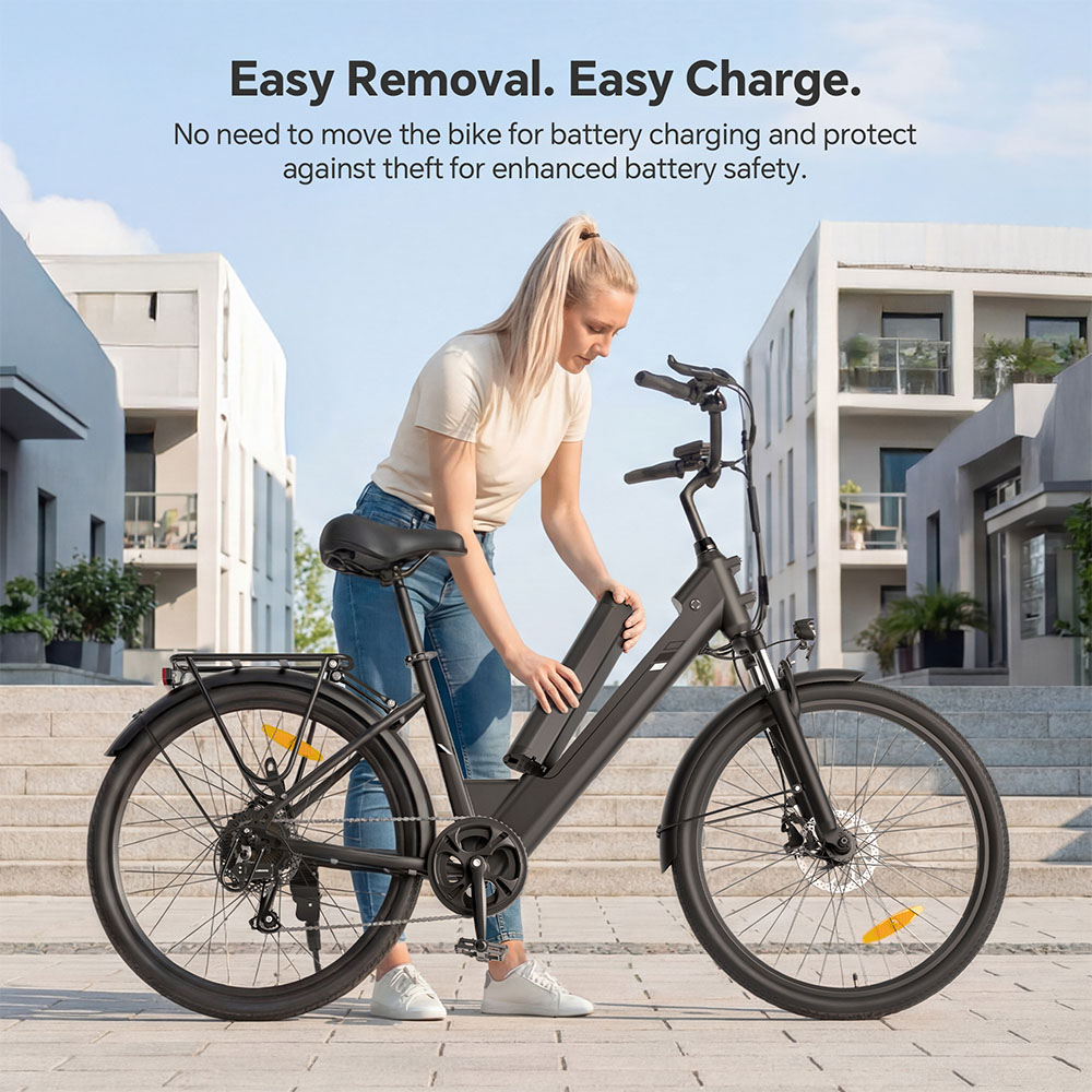 Touroll J2 ST Pro Electric Bike, 250W Motor, 36V 15.6Ah Battery, 26 inch Tires, 25km/h Max Speed, 100km Range, Hydraulic Disc Brake, Front Suspension Fork
