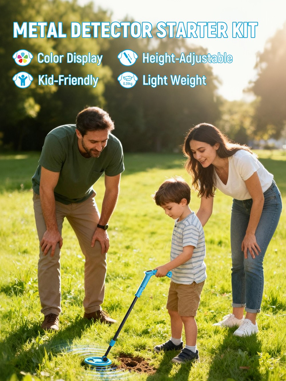 KAIWEETS EXPLORER LITE Kids Metal Detector, 0.39kg Lightweight, Adjustable Stem, Color LCD Display, 4-Step Quick Assembly, Outdoor Treasure Hunting Kit