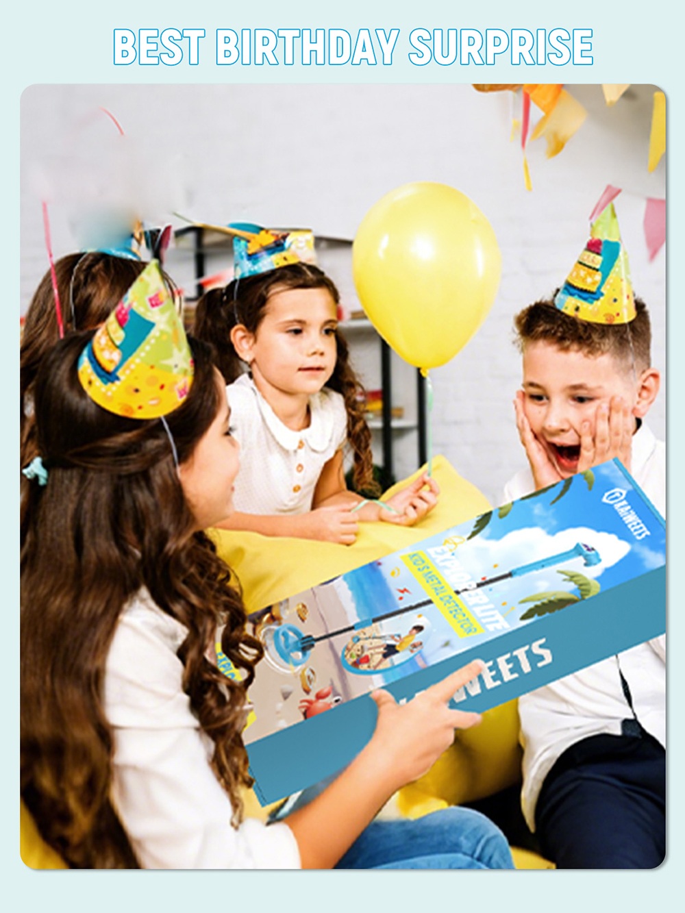 KAIWEETS EXPLORER LITE Kids Metal Detector, 0.39kg Lightweight, Adjustable Stem, Color LCD Display, 4-Step Quick Assembly, Outdoor Treasure Hunting Kit