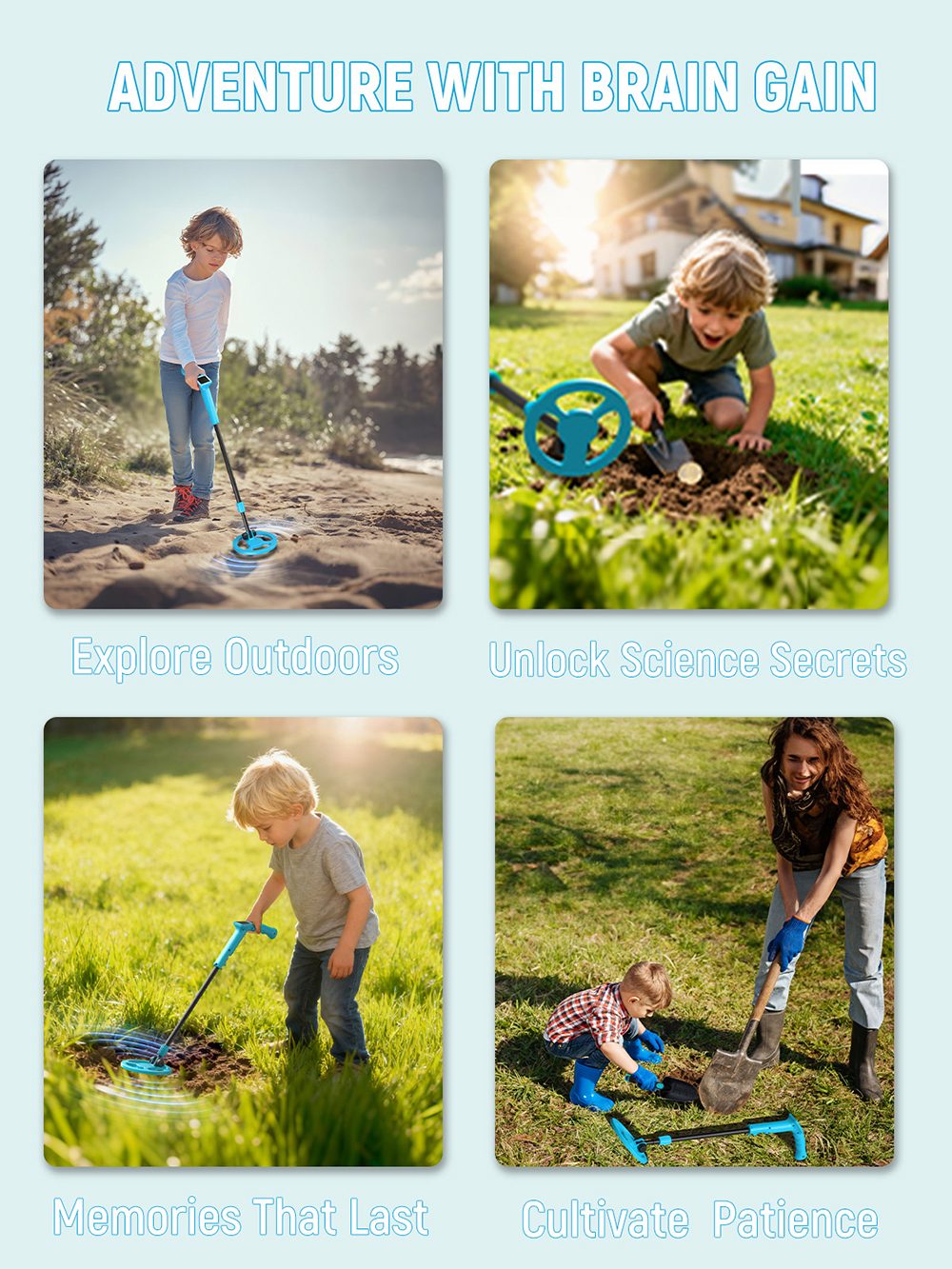 KAIWEETS EXPLORER LITE Kids Metal Detector, 0.39kg Lightweight, Adjustable Stem, Color LCD Display, 4-Step Quick Assembly, Outdoor Treasure Hunting Kit