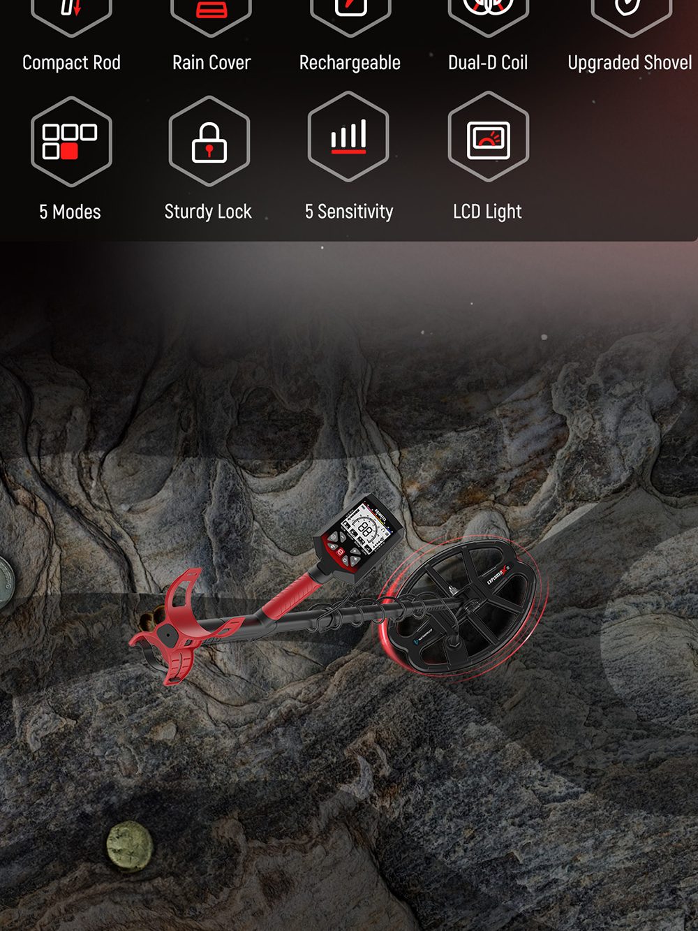 KAIWEETS EXPLORER X III Metal Detector, 5.82KHz, 11'×9' Waterproof Coil, 5 Modes, 10H Battery, Professional Gold & Treasure Hunting