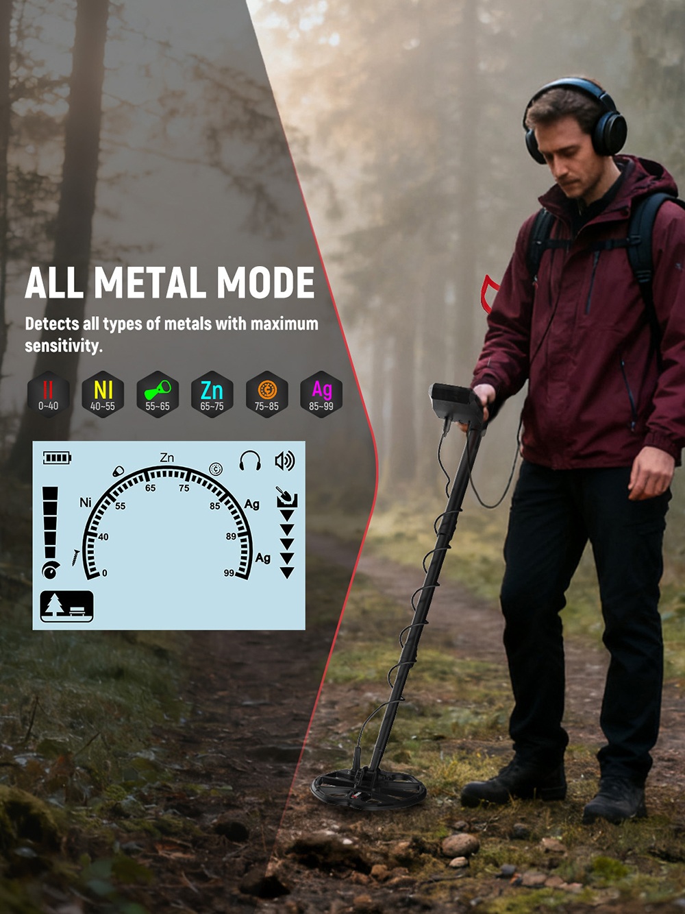 KAIWEETS EXPLORER X III Metal Detector, 5.82KHz, 11'×9' Waterproof Coil, 5 Modes, 10H Battery, Professional Gold & Treasure Hunting