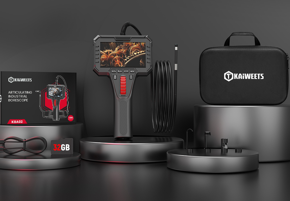 KAIWEETS KBA02 Zwei-Wege-Gelenk-Endoskopkamera, 6,5-mm-Sonde, 210°-Drehung, 1,3 m IPS-Display (1080p), IP67 wasserdicht, 3000-mAh-Akku, 1,6 m Kabel