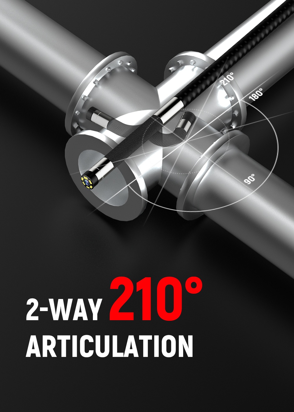 KAIWEETS KBA02 Zwei-Wege-Gelenk-Endoskopkamera, 6,5-mm-Sonde, 210°-Drehung, 1,3 m IPS-Display (1080p), IP67 wasserdicht, 3000-mAh-Akku, 1,6 m Kabel