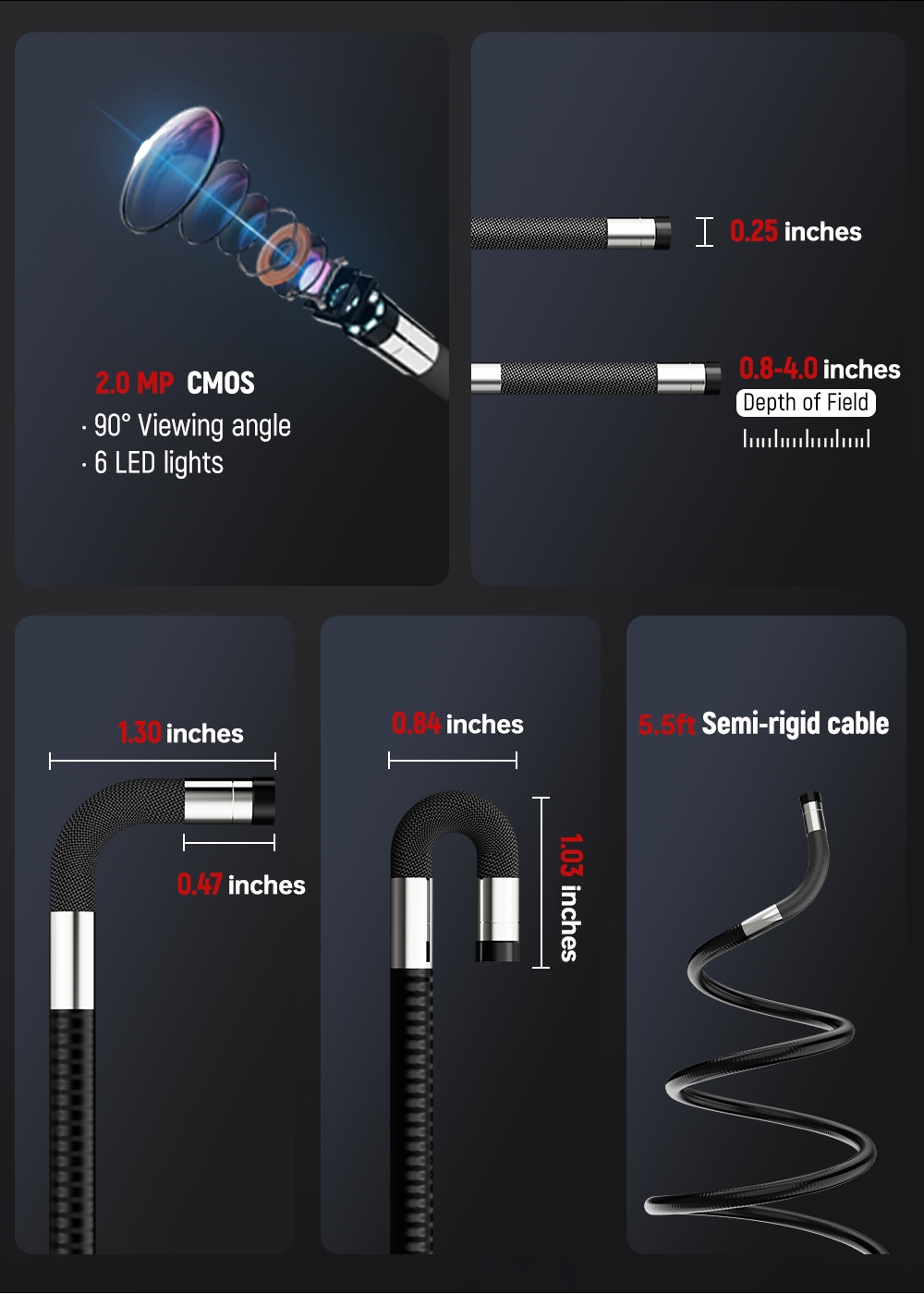 KAIWEETS KBA02 Zwei-Wege-Gelenk-Endoskopkamera, 6,5-mm-Sonde, 210°-Drehung, 1,3 m IPS-Display (1080p), IP67 wasserdicht, 3000-mAh-Akku, 1,6 m Kabel