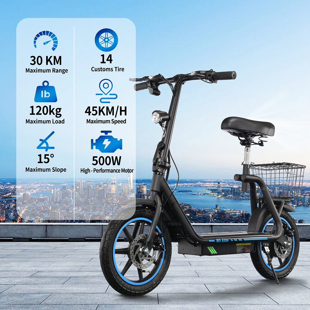 TWOFISH M5 ELITE Electric Scooter, 500W Motor, 48V 13Ah Battery, 14-inch Tires, 45km/h Max Speed, 30km Range, Dual Disc Brake, Dual Front & Rear Suspension
