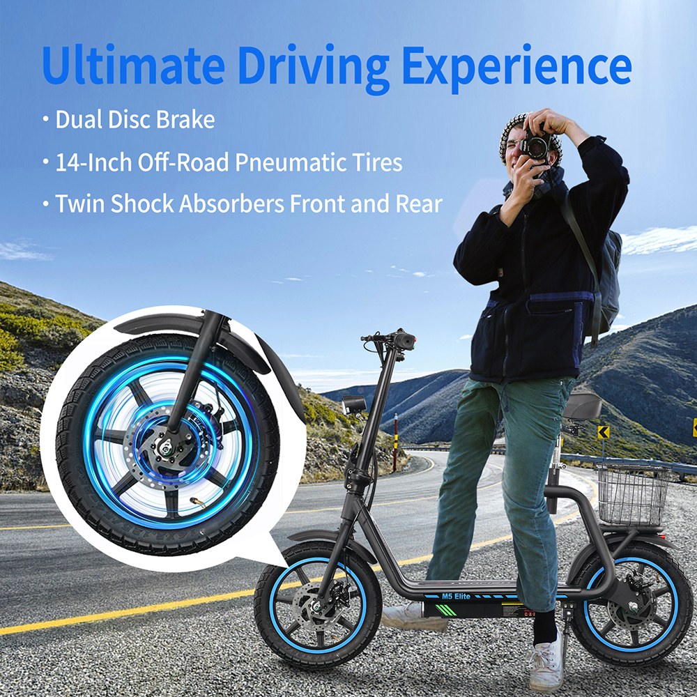 TWOFISH M5 ELITE Electric Scooter, 500W Motor, 48V 13Ah Battery, 14-inch Tires, 45km/h Max Speed, 30km Range, Dual Disc Brake, Dual Front & Rear Suspension