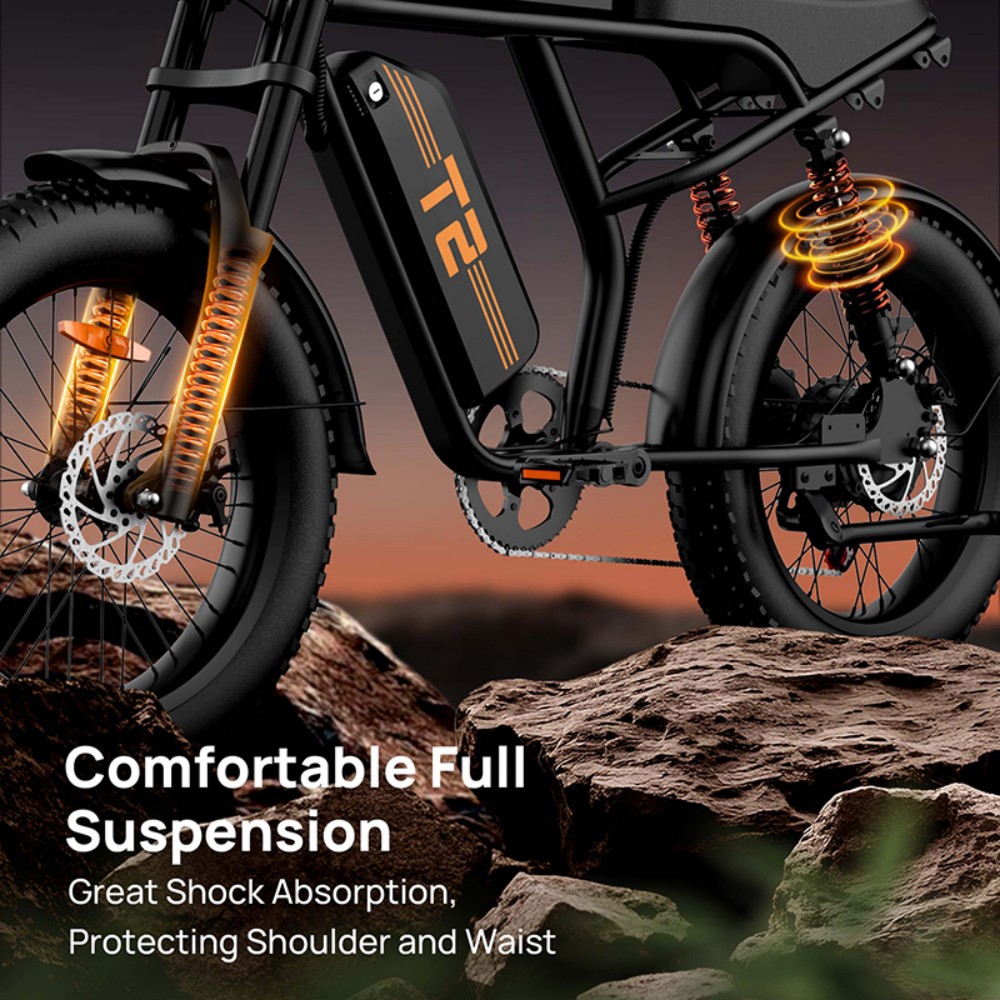 URLIFE T2 Electric Bike, 500W Motor, 48V 15.6Ah Battery, 20*4.0 inch Tires, 25km/h Max Speed, 160km Range, Dual Disc Brakes, Full Suspension, Shimano 7-speed - Brown