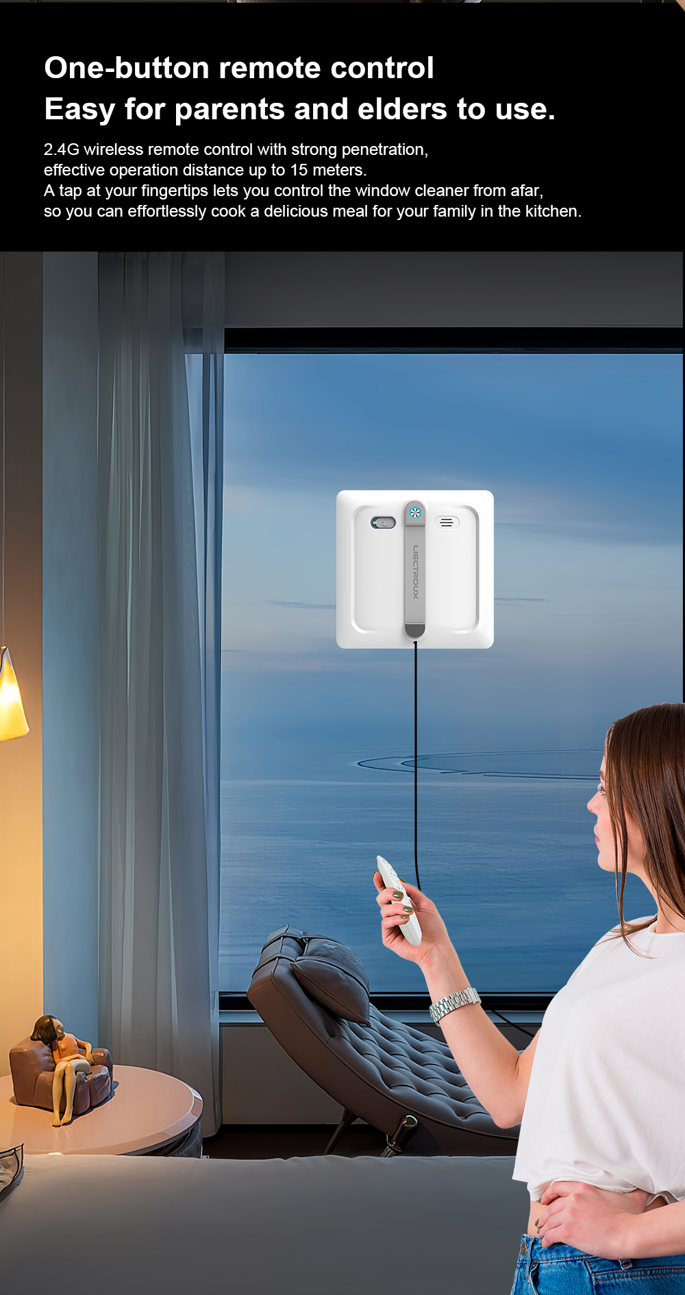 Liectroux S9 Window Cleaning Robot, Dual Roller Brushes, 6-way Water Spray, 9000Pa Suction, Remote and App Control