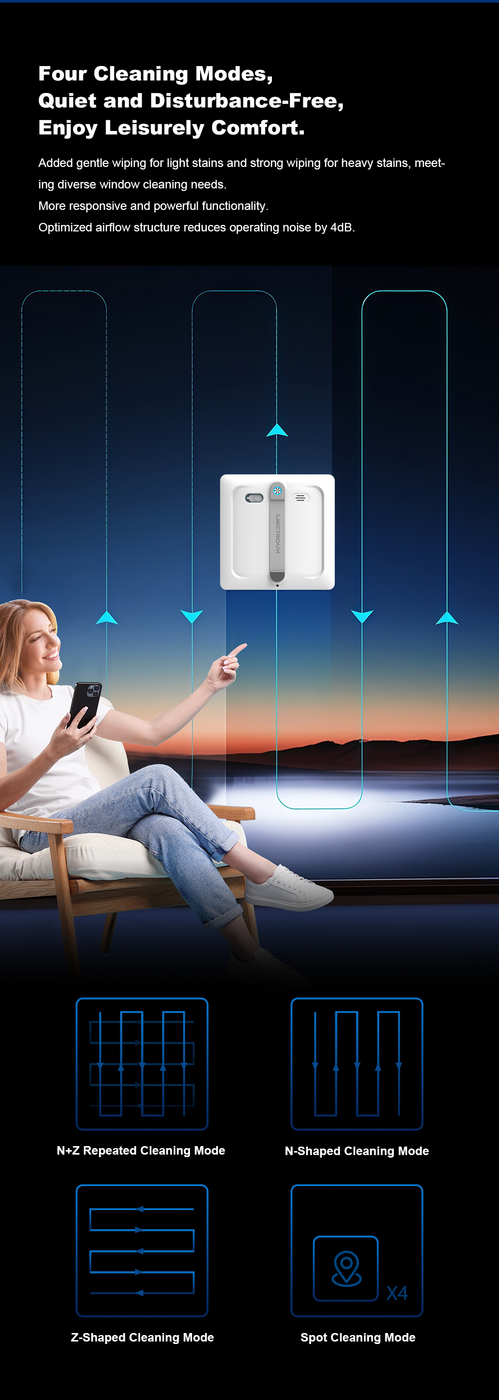 Liectroux S9 Window Cleaning Robot, Dual Roller Brushes, 6-way Water Spray, 9000Pa Suction, Remote and App Control