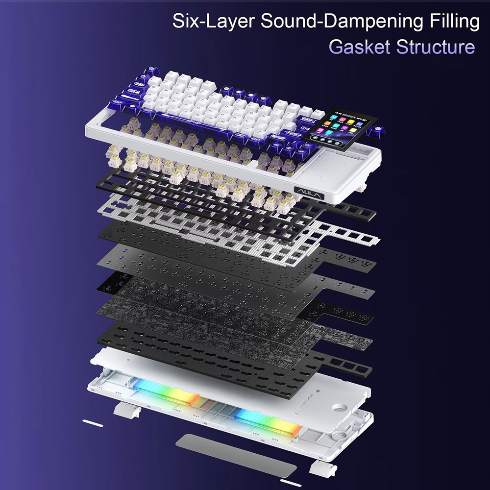 AULA L99 Tri-Mode Mechanical Keyboard, 3.98" Smart Touchscreen, 84 Keys, Gasket Mount, Hot-Swappable, RGB Backlit, 8000mAh Battery